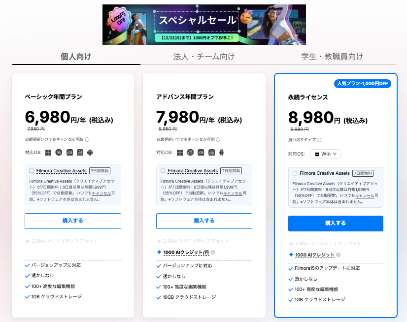 Filmoraスペシャルセール期間延長　価格